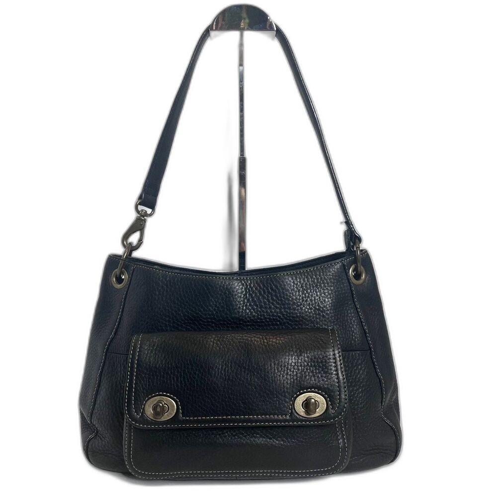 Fossil Black Pebbled Leather #75082 Shoulder Bag Bronze Tone Hardware